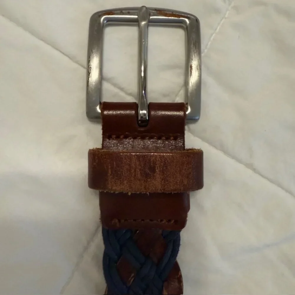 Colorful‎ Braided Belt - Genuine Leather - Women's Size 36 Navy & Brown Leather